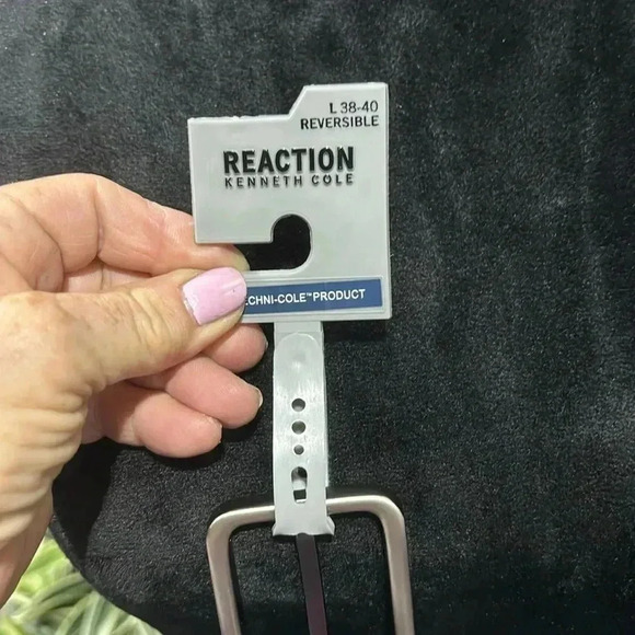 Reaction Kenneth Cole The Stretch Belt, reversible,brushed nickle buckle, br/blk - Picture 3 of 6